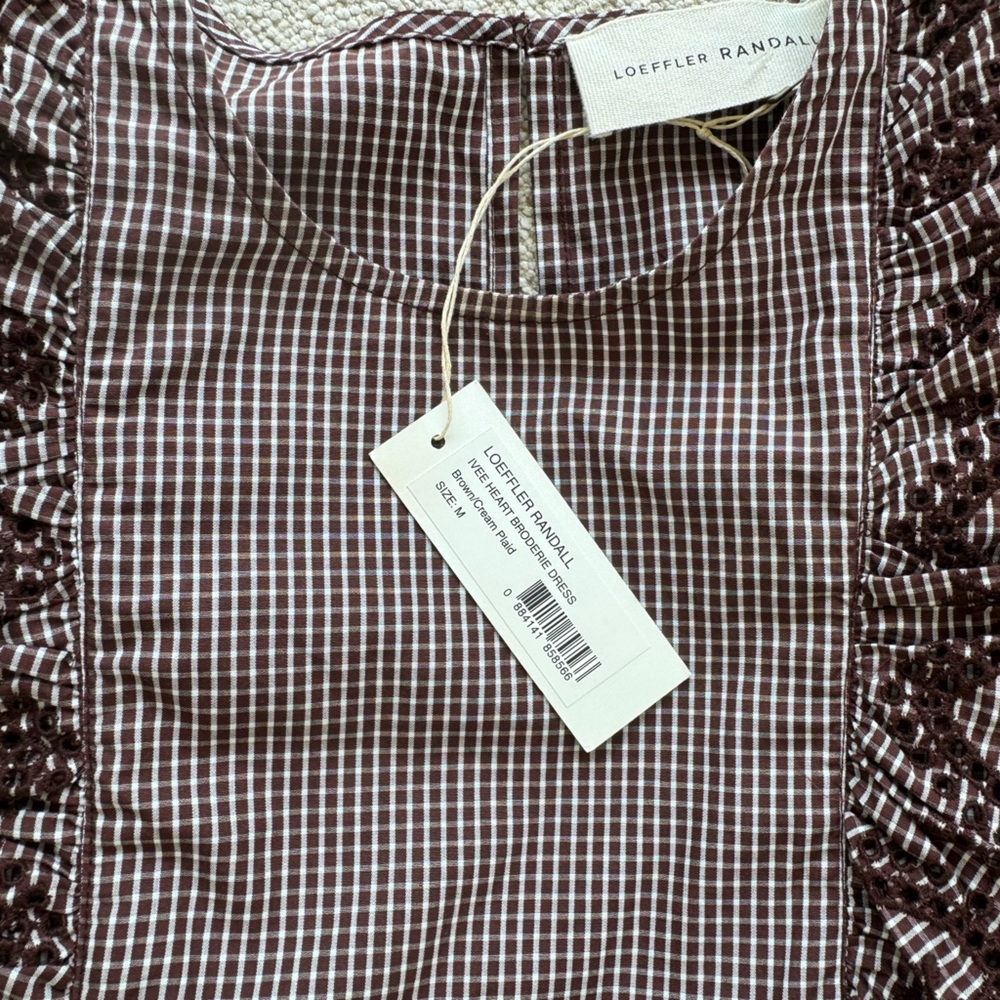NWT LOEFFLER RANDALL IVEE HEART BROIDERIE DRESS-BROWN/CREME- SIZE M - Picture 4 of 7
